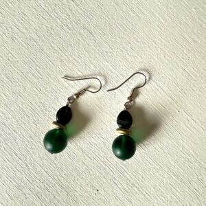 Green Beaded Dangly Earrings